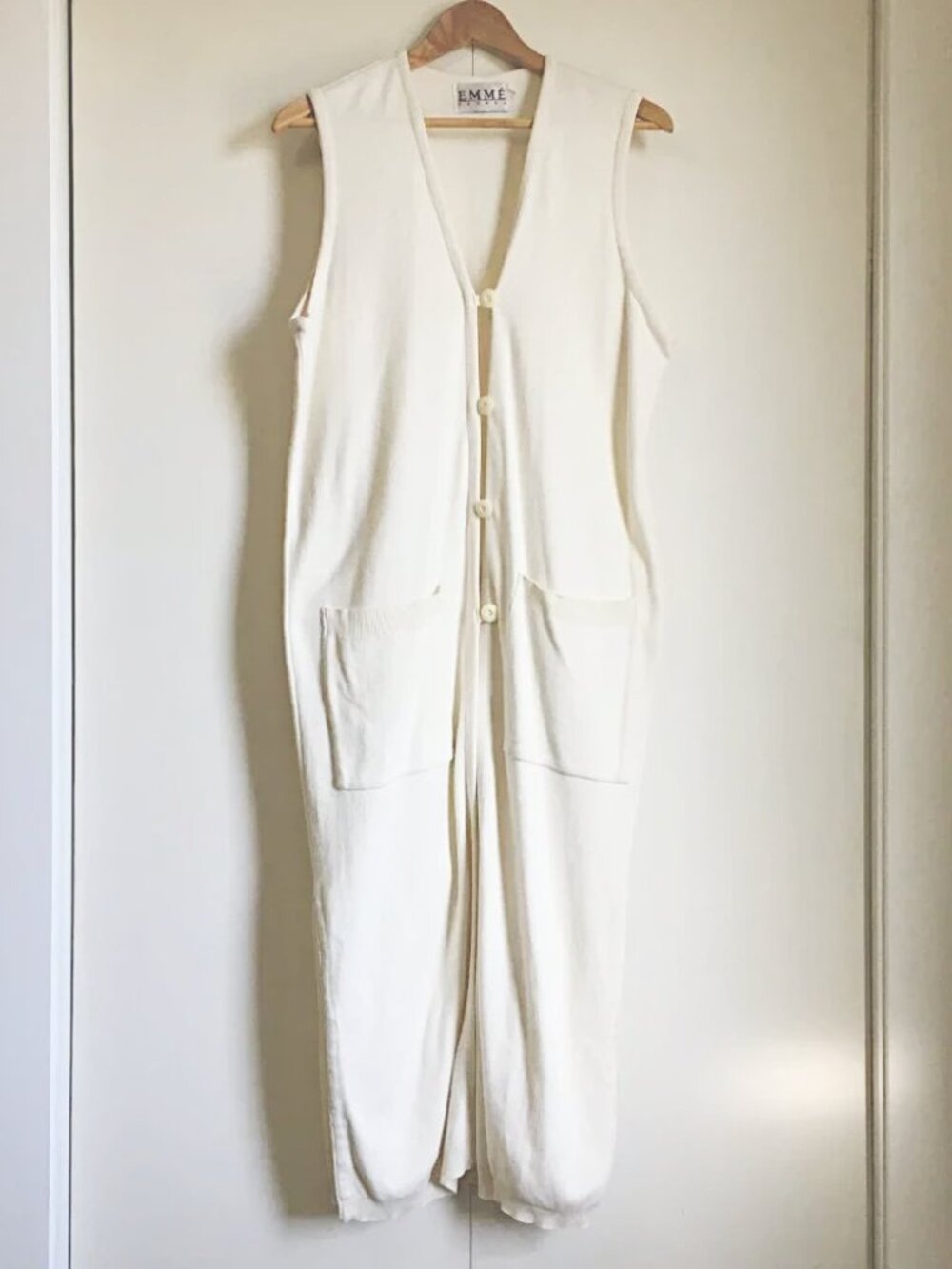 Vintage Emme Cream Knit Sleeveless Duster Vest Small
